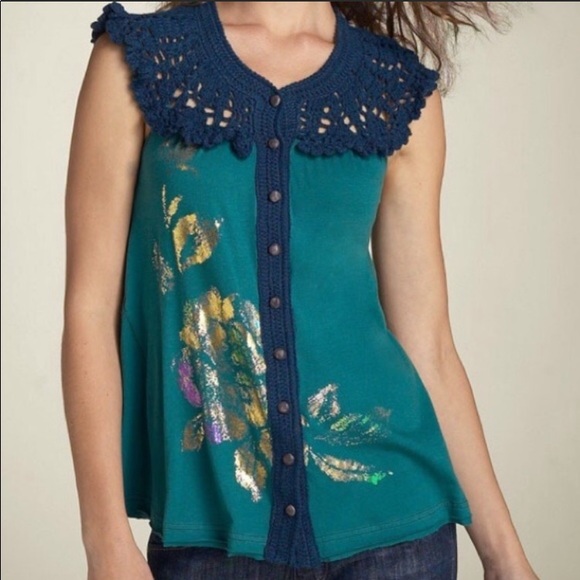 Free People Boho Crochet Detail Top size Small - Picture 2 of 6